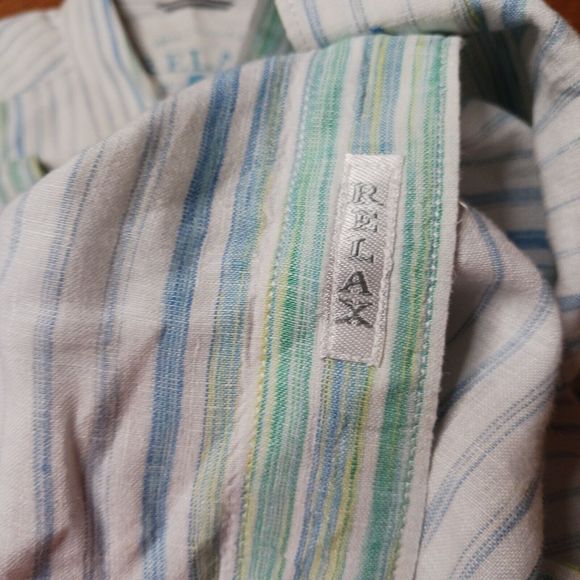 Tommy Bahama Men's Large Striped Long Sleeve Button Up Shirt 100% Linen Relax - Picture 7 of 8